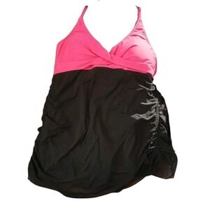 Women's Size XXL One Piece Swim-dress Padded Pink/Black